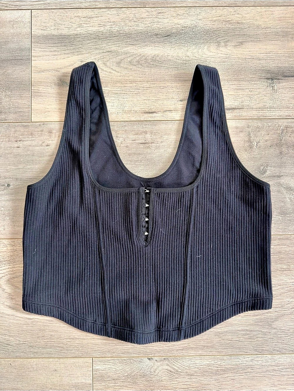 Black Ribbed Front-Close Crop Top Like New